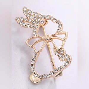 Gold Bunny Wearing Bow Brooch